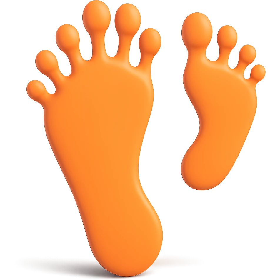 Add a realistic shadow under the Bigfoot footprint, keeping the playful look of the original 3D emoji style. The image should have no background. Maintain the 3D emoji style's characteristics in the edit. emoji