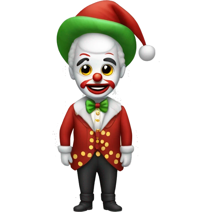 payaso con traje de papá Noel con cara alocada emoji