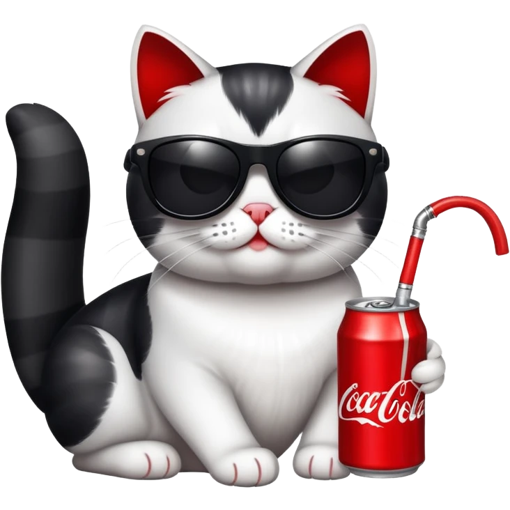 Black and white cat with sunglasses and coca-Cola Coca-Cola emoji