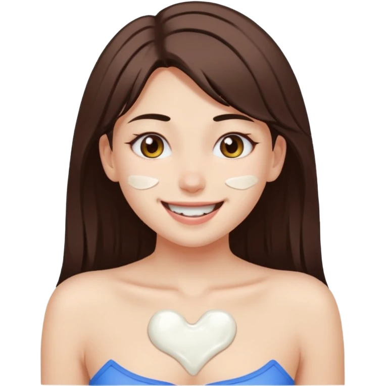 Голая девушка с белым клеем возле груди и ahegao face emoji