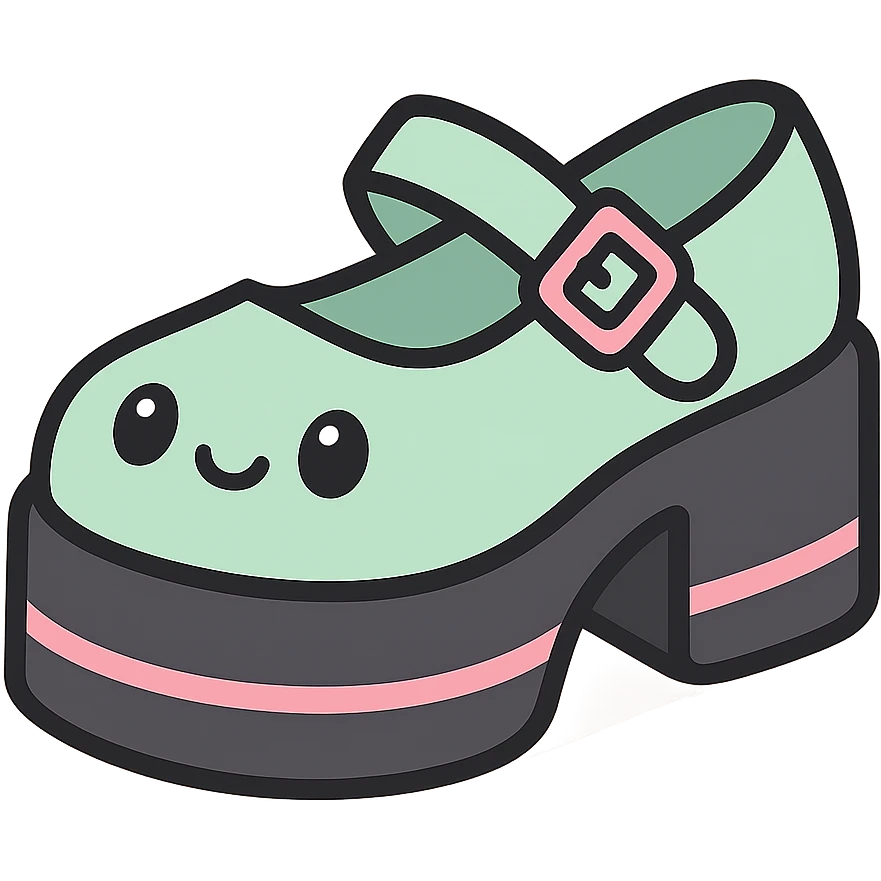 Make the shoes pastel green with black and pink accents, kawaii style, no socks, no hearts, transparent background emoji