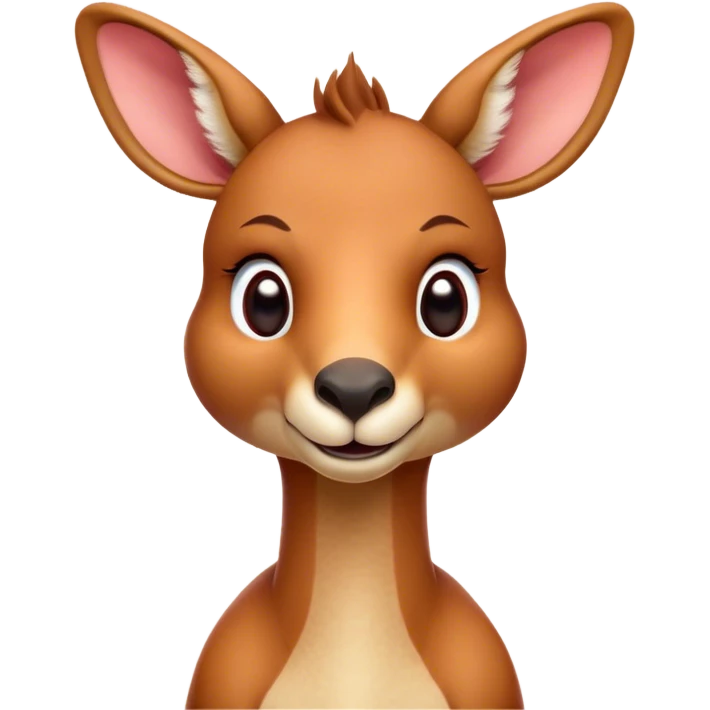 Cinematic Cute Adult Red Kangaroo Portrait Emoji, Head tilted playfully and inquisitively, showcasing a charming, robust build with soft reddish fur and a uniquely camel-like head featuring a gentle, elongated snout and rounded ears, with large, sparkling eyes full of wonder, Simplified yet irresistibly adorable features, highly detailed, glowing with a warm, friendly glow, high shine, affectionate and lively, stylized with a touch of outback whimsy, soft glowing outline, capturing the essence of a mischievous yet loving kangaroo that seems as if it could hop out of the screen into your arms! emoji