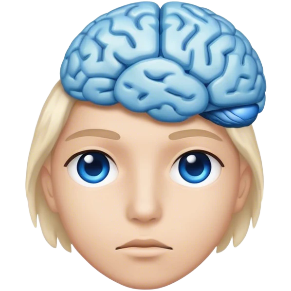 A person face emoji and hair is replaced with a blue brain emoji