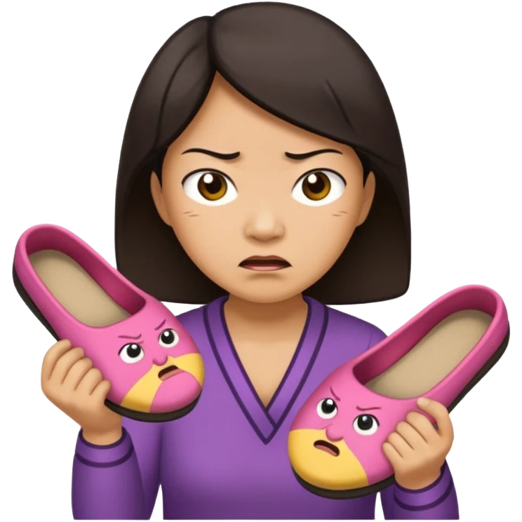 Angry Asian mom with slipper in hand emoji
