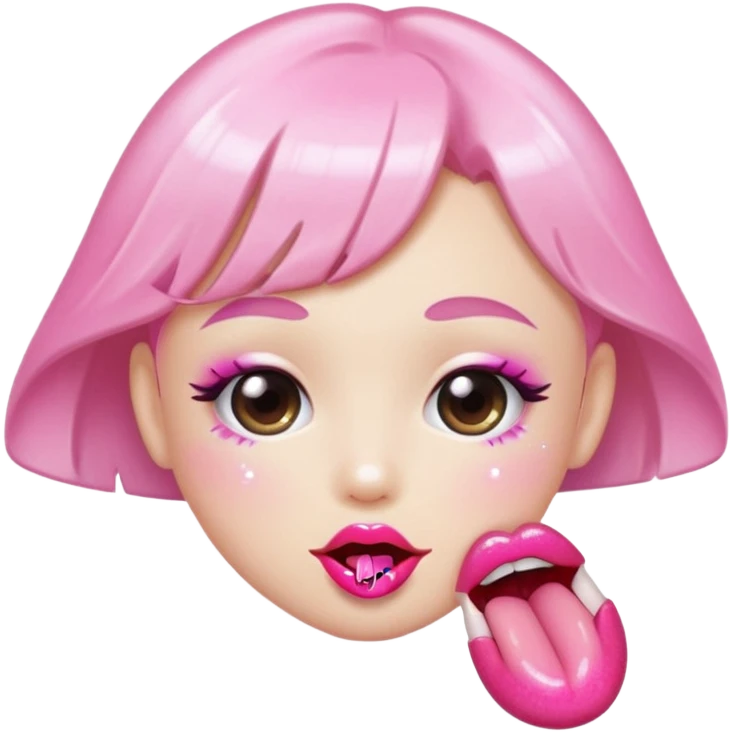 sparkly glossed lips emoji, tongue peek, kawaii shine emoji