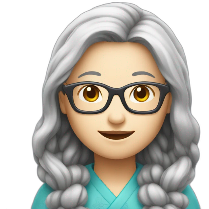 Chinese senio lady has long hair wear glasses show love sign emoji