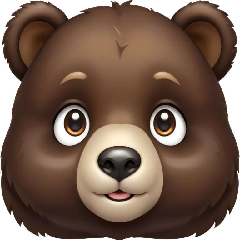 Cinematic Cute bear cub Portrait Emoji, Head tilted playfully and inquisitively, featuring a glossy dark brown fur with a natural sheen and round, sparkling eyes filled with gentle curiosity, Simplified yet irresistibly adorable features, highly detailed, glowing with a warm, friendly glow, high shine, affectionate and mighty, stylized with a touch of woodland whimsy, bright and endearing, soft glowing outline, capturing the essence of a mischievous yet loving bear cub, so playful it feels like it could amble out of the screen and into your arms! emoji