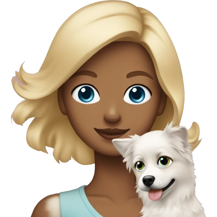 Blonde girl blue eyes holding spitz  emoji