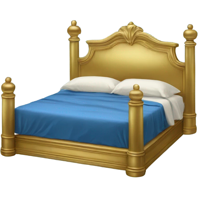eighties bed with blue sheets and gold brass frame emoji