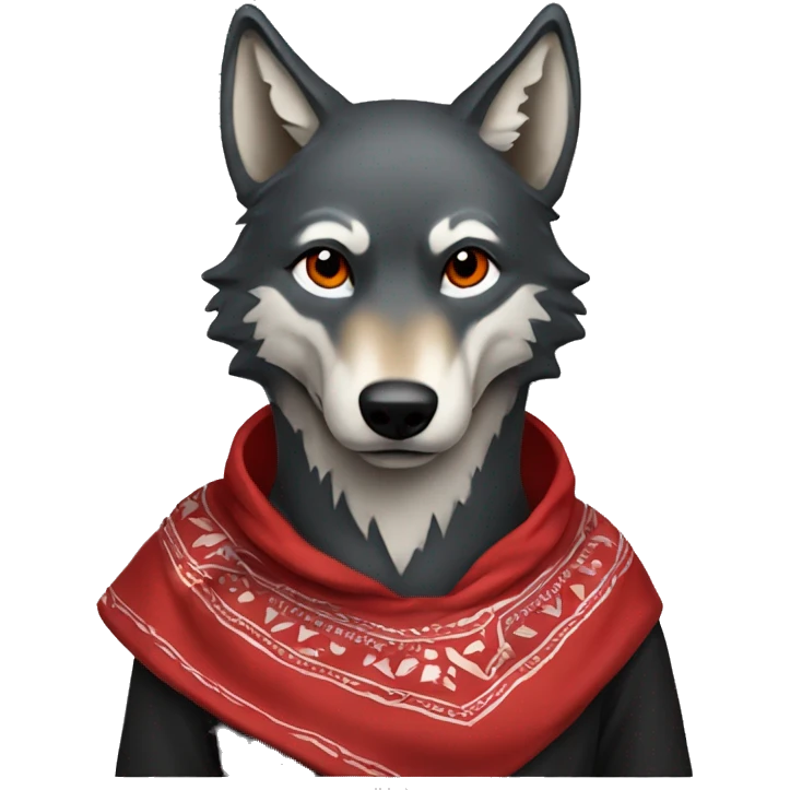 Wolf wearing a red bandana around its neck and a black hoodie emoji