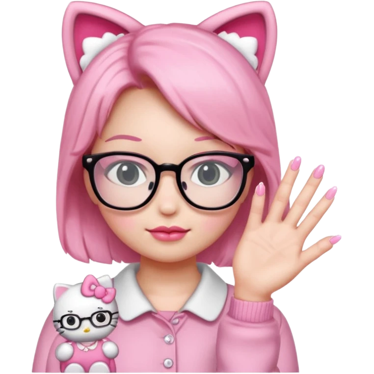 Nails cute hello kitty wear glasses emoji