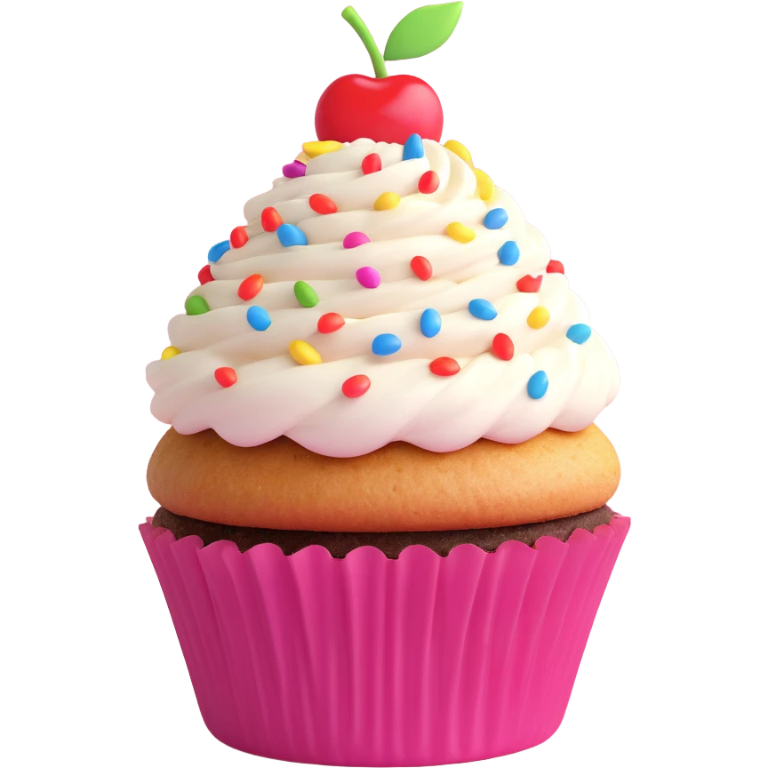 cupcake with rainbow sprinkles and a cherry on top emoji