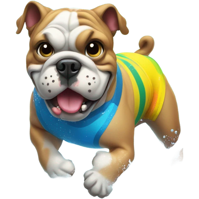 Bulldog in swim shorts in Costa Rica in the ocean  emoji