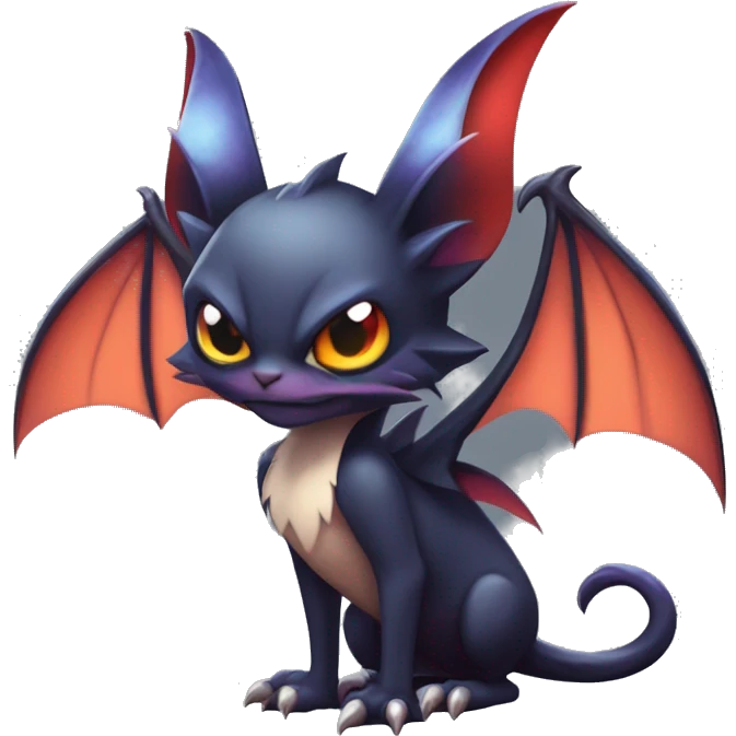  Kawaii Edgy Cool Vampiric Beautiful Noivern-Nargacuga-Litten with big Bat Ears full body emoji