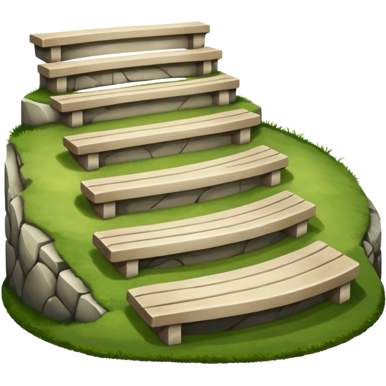 amphitheater benches on a grassy slope with 4 tiers emoji