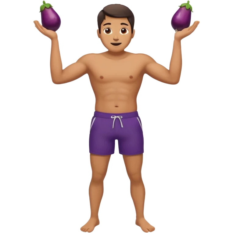 Guy emoji with hands up and out saying why with an eggplant between his legs emoji