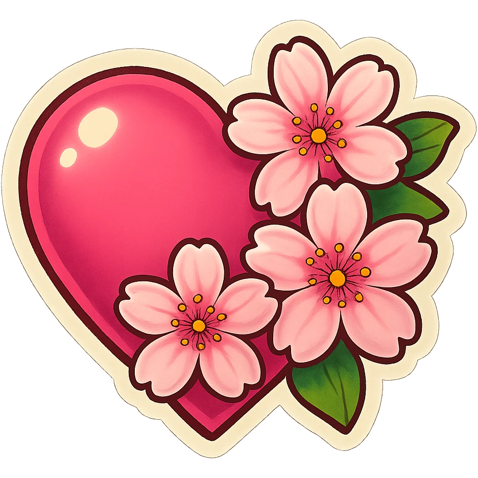 pink heart with sakura flowers emoji