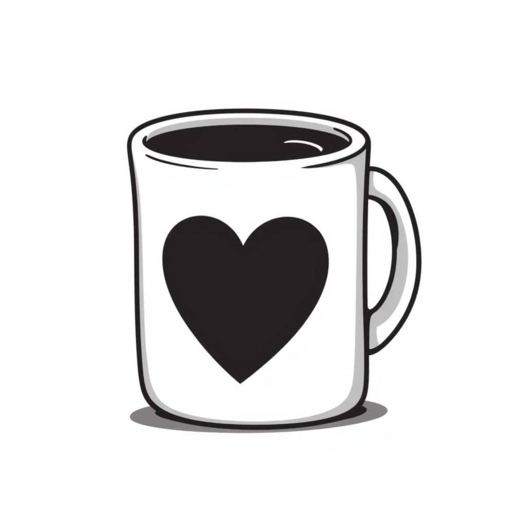 Hand drawn coffee mug with heart design emoji