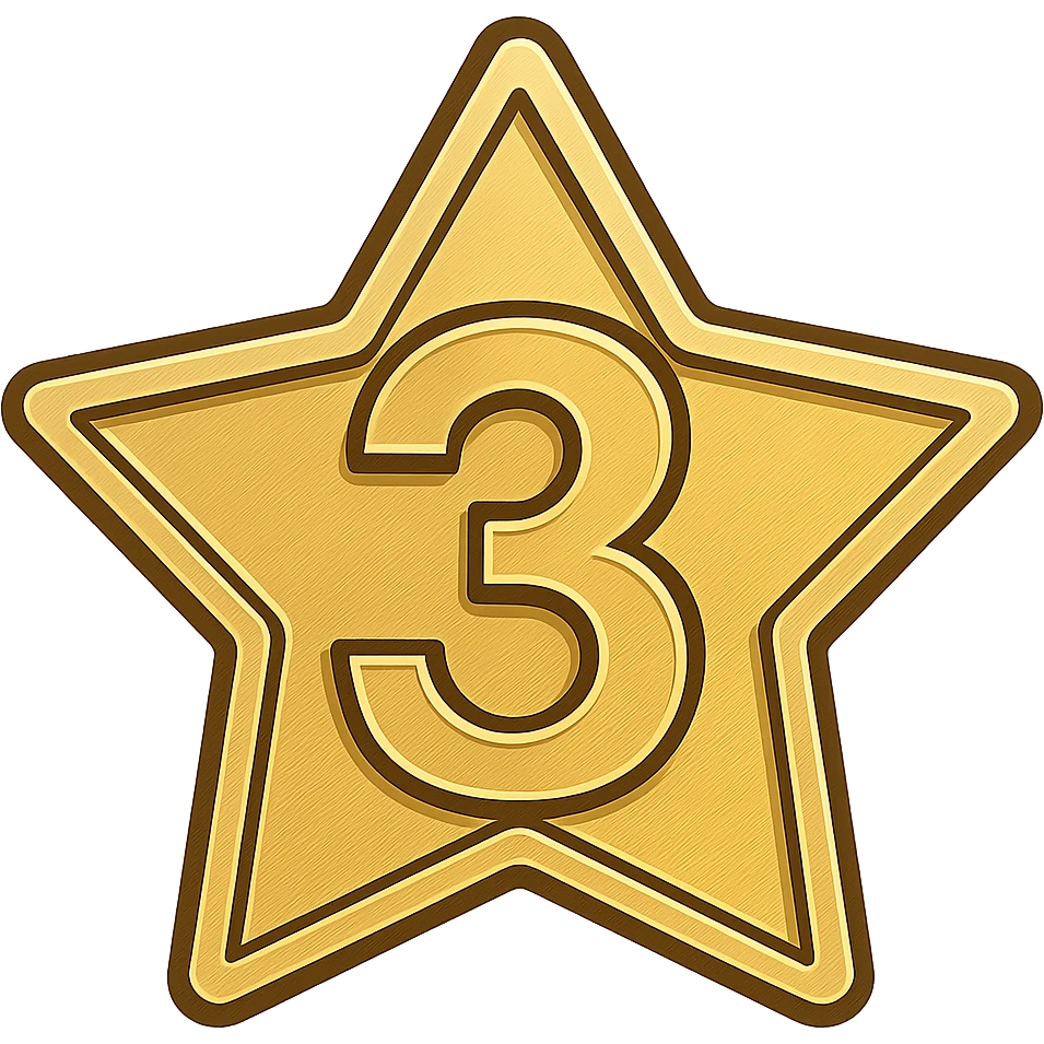 Transform this into a modern icon: a clean, flat gold star with a bold number 3 in the center, minimal shading, outlined style, transparent background. emoji