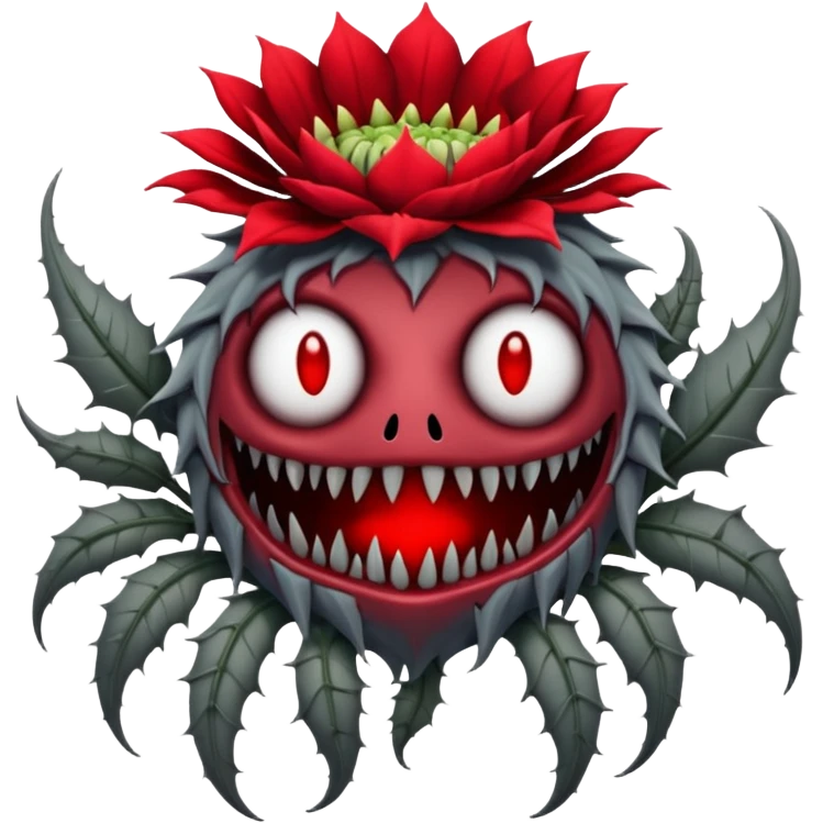 Grey creepy flower with red and blood on inside but as a monster with no face emoji