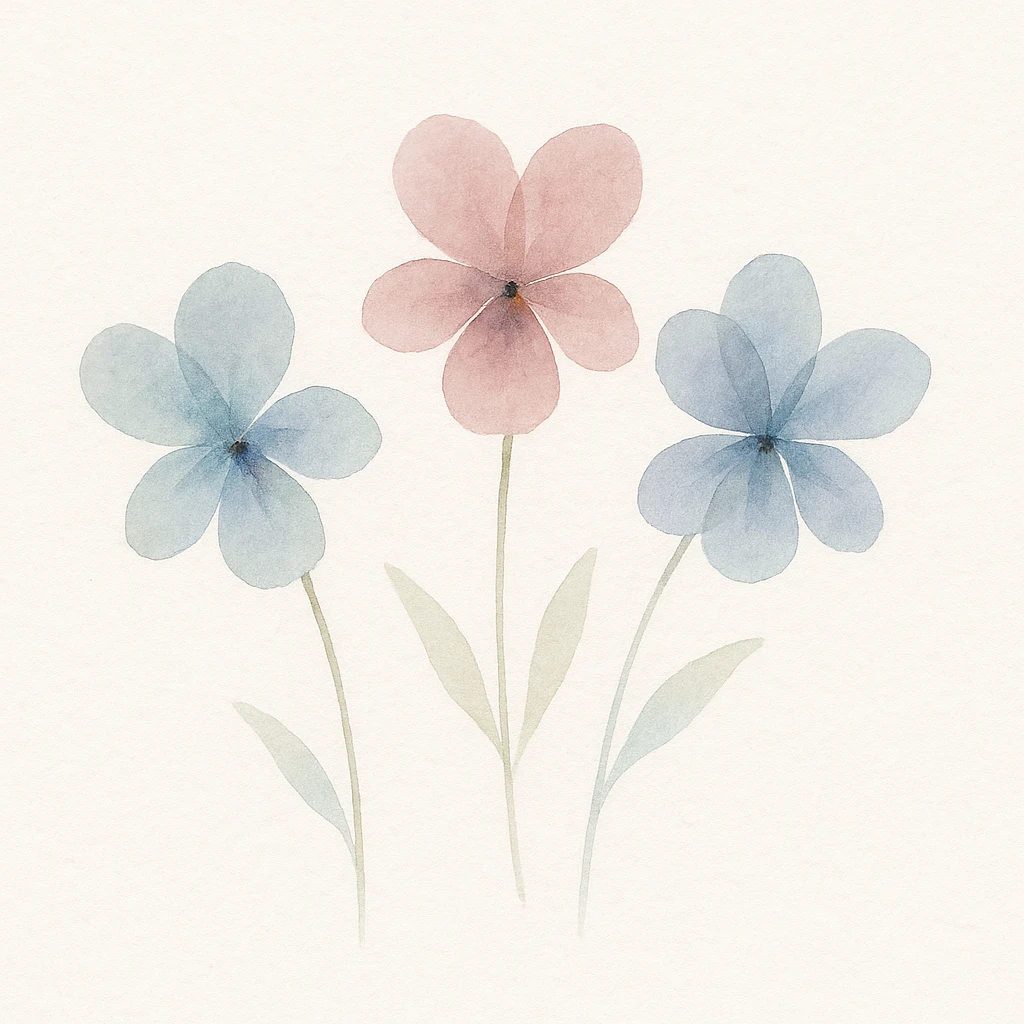 three violets, watercolor art style emoji