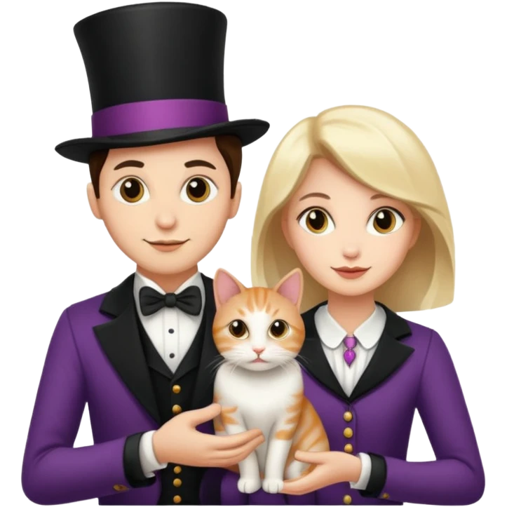magician couple and their pet cat emoji