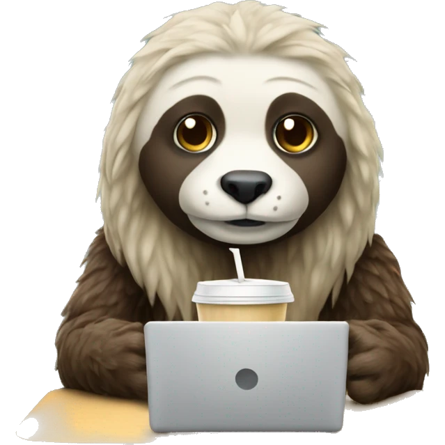 sloath with laptop and ice latte emoji