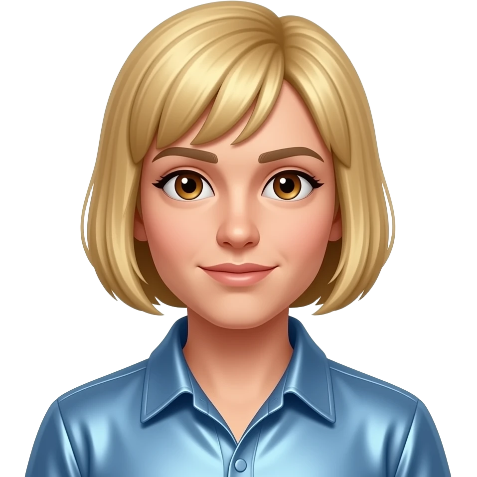 Brian Lackey from Fictional Characters with brown eyes, strawberry blonde short bang hair, periwinkle metallic shirt emoji