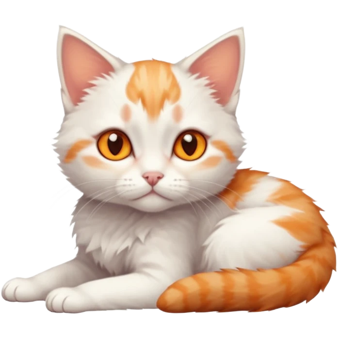 full body of very small + skinny ginger and white kitten with deep orange eyes and triangular shaped face lying down emoji
