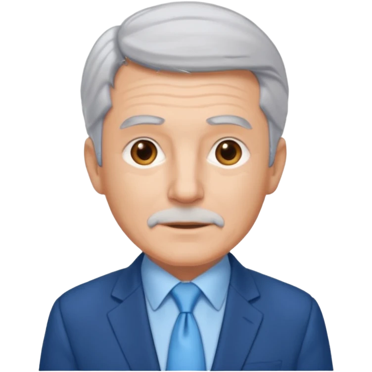 Create an emoji of a 62-year-old man in a blue suit and light blue tie with gray hair. emoji