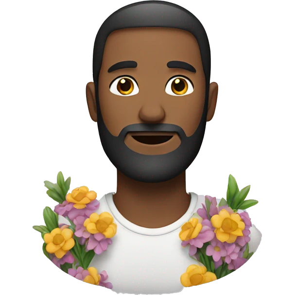 male portrait with beard holding flowers emoji
