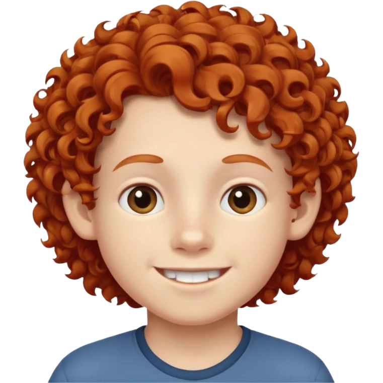 redhead kid with unique face features and very curly hair kid boy happy and braced emoji