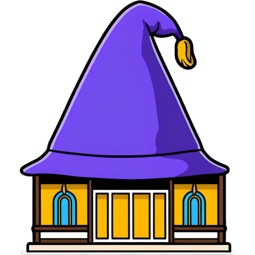 Minimalist wizard hat shop with basic storefront emoji