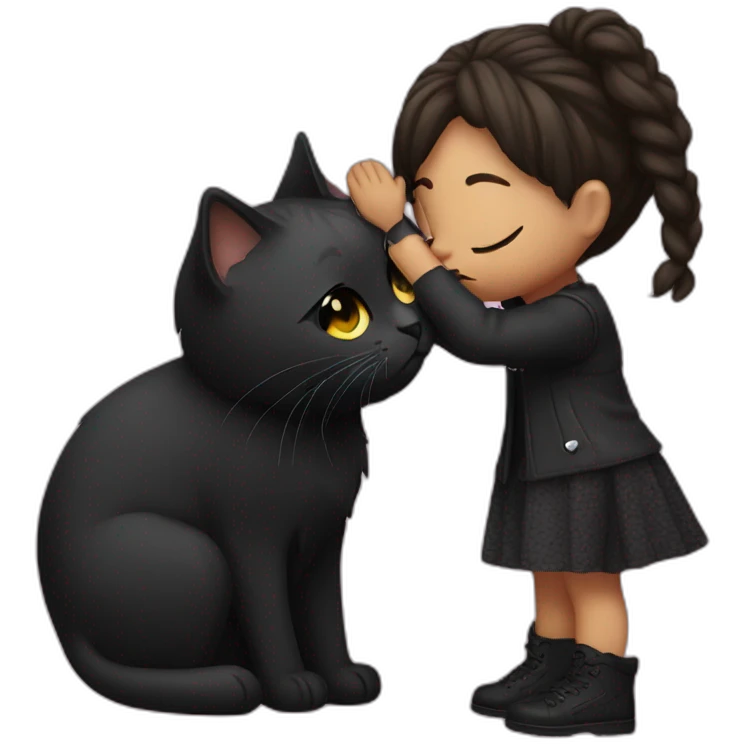 Rock girl kisses black cat emoji