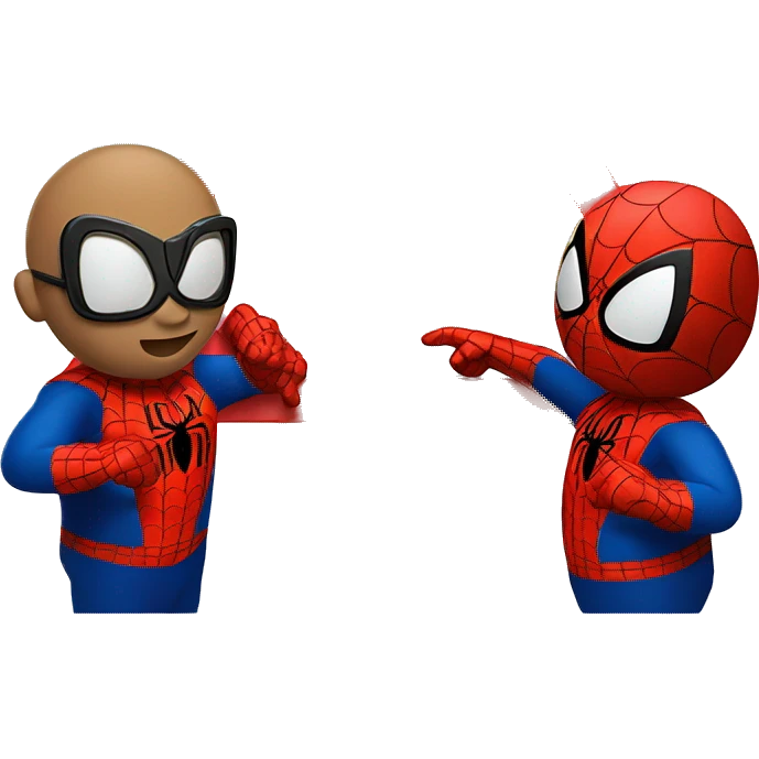 Three Spidermans pointing at each other in a triangle emoji