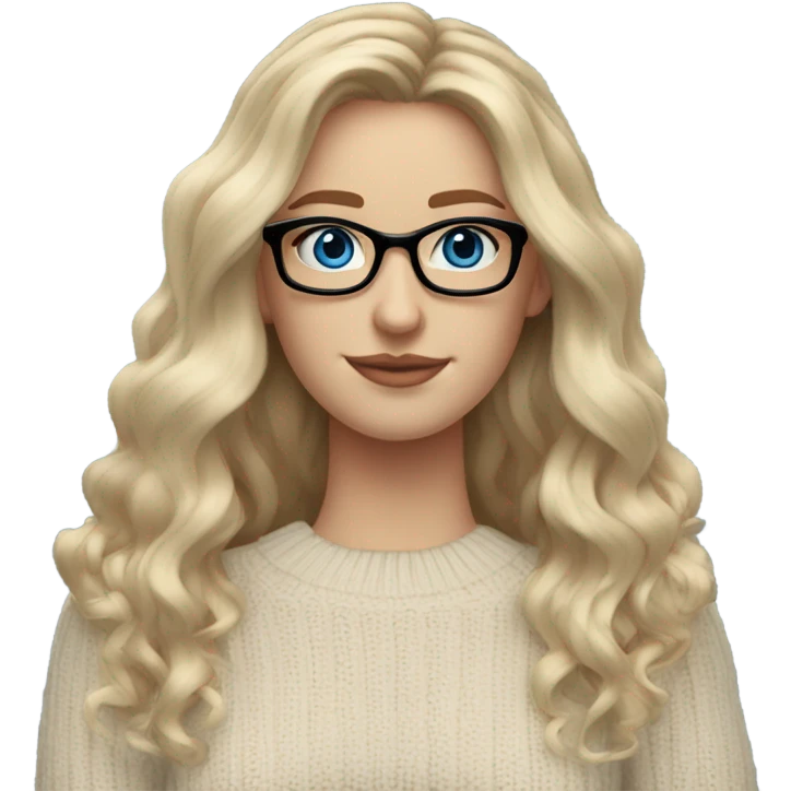 Blonde balayage long hair white women beige sweater blue eyes and small glasses  emoji
