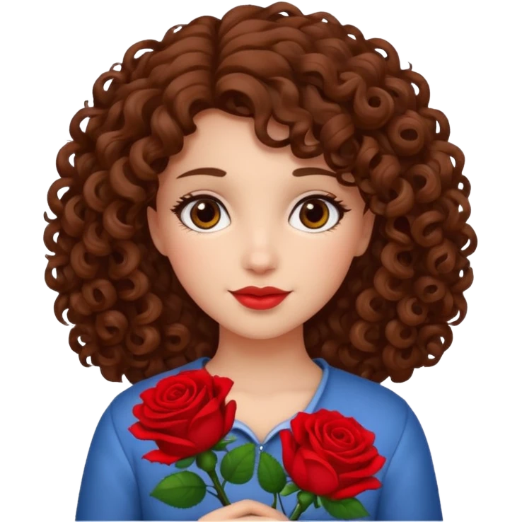 A girl with curly hair and res flowers in her hands emoji
