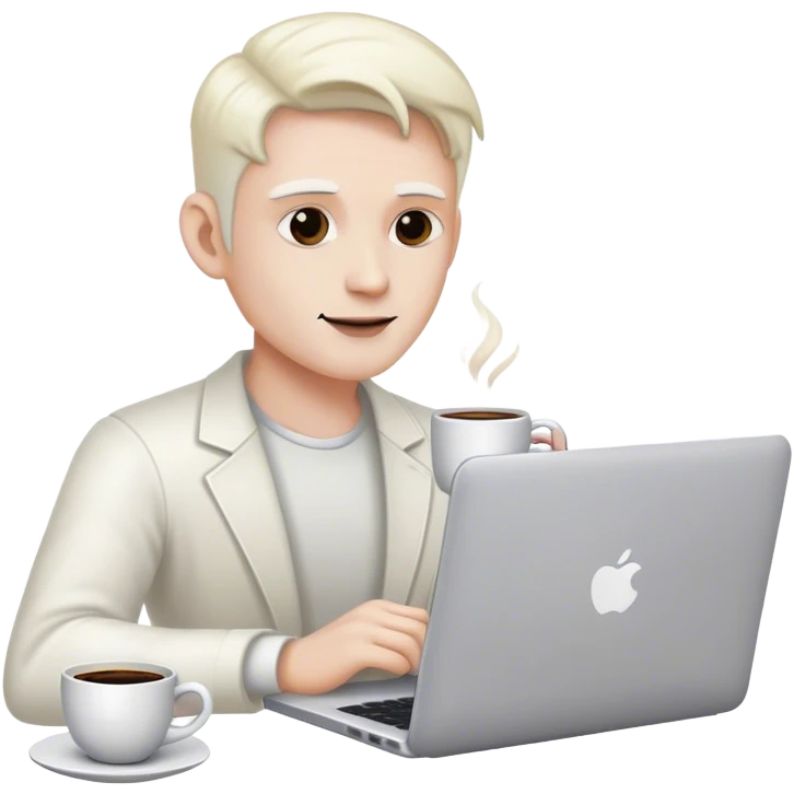 a man with white skin with a laptop and a cup of coffee emoji