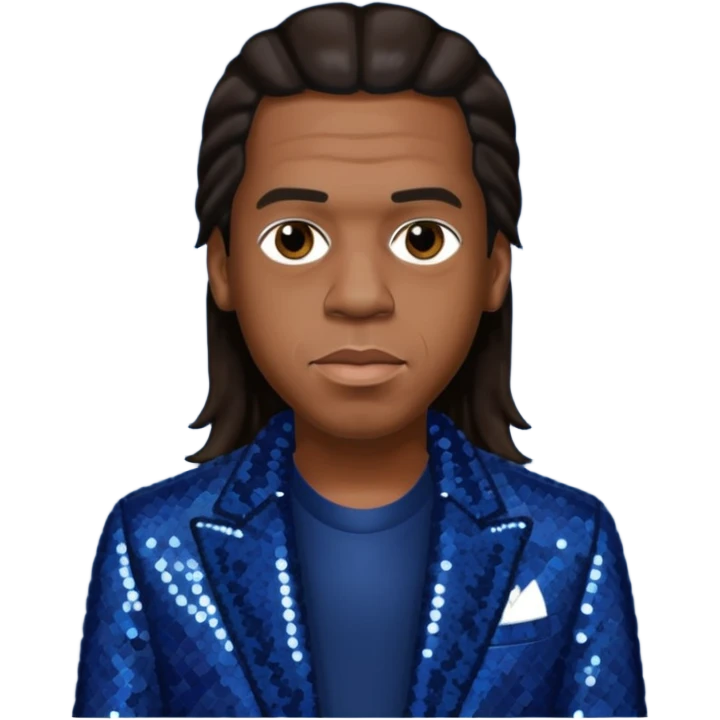 Jay-Z with long dark brown hair, dark blue sequin outfit emoji