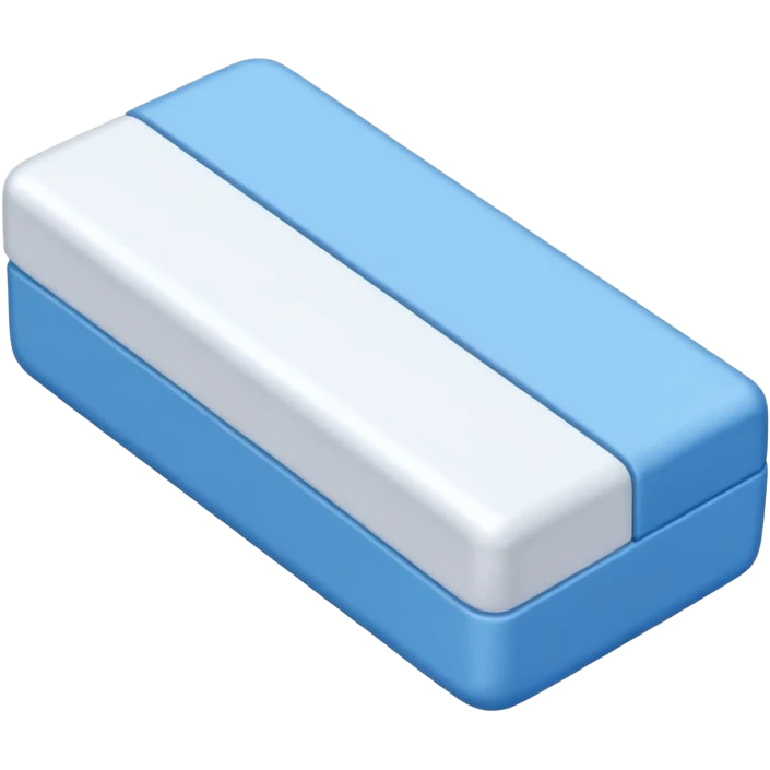 A single white eraser with dark blue and light blue wrapper emoji