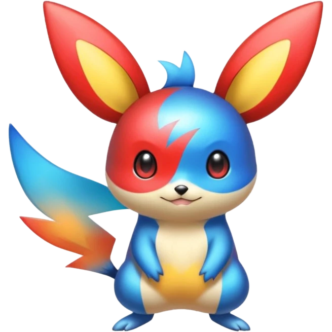 Blue and Red colorful iridescent Emolga-Victini-Pichu-Dedenne-fusion emoji