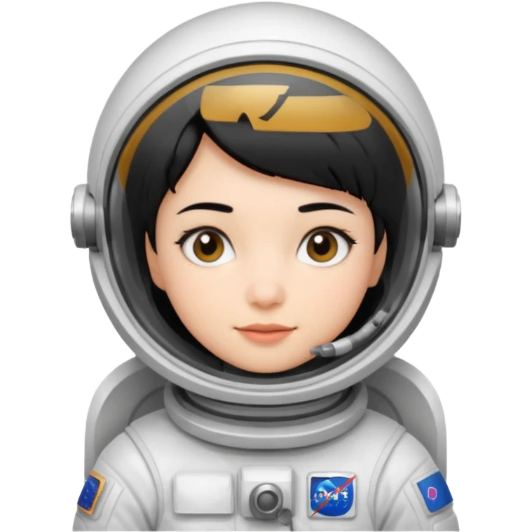 Young, female, astronaut suit, short black hair, white skin
 emoji
