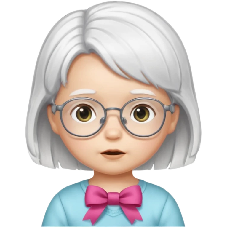 white haired little baby with glassess and ribbon on hair emoji