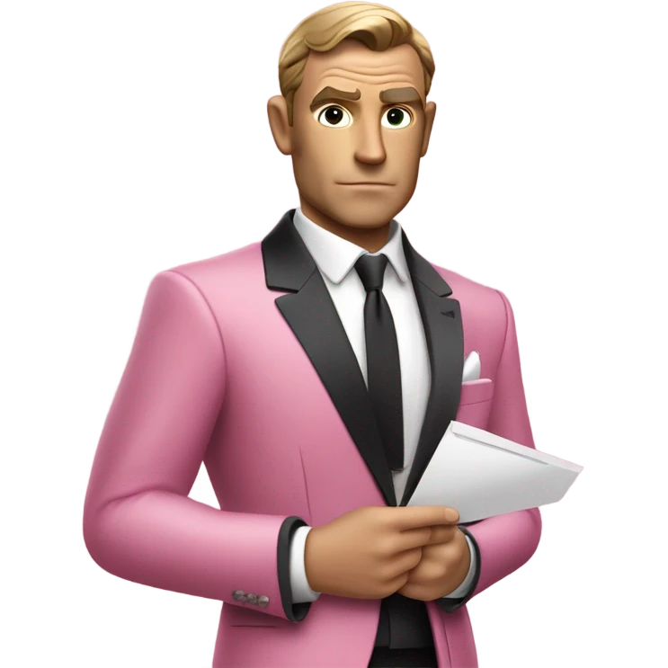 james bond in pink clothes with a an envelope in hand instead of the gun emoji