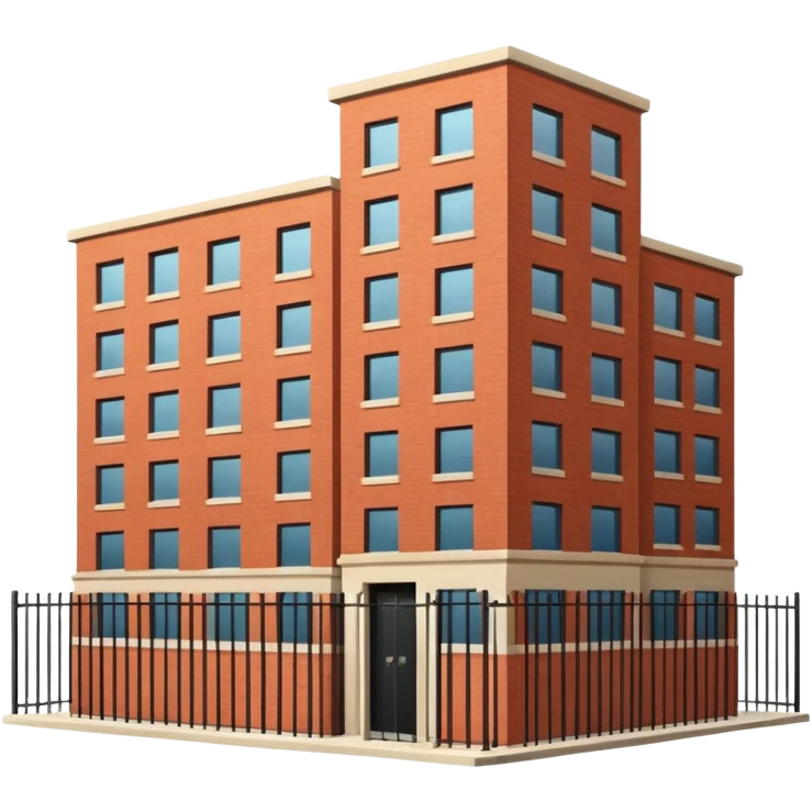 9-story apartment building surrounded by fence, closed courtyard, minimal flat vector icon emoji