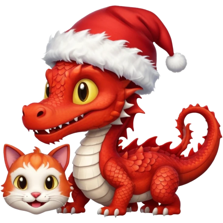 Dragon qui a un chapeau de père Noël avec chat à côté  emoji
