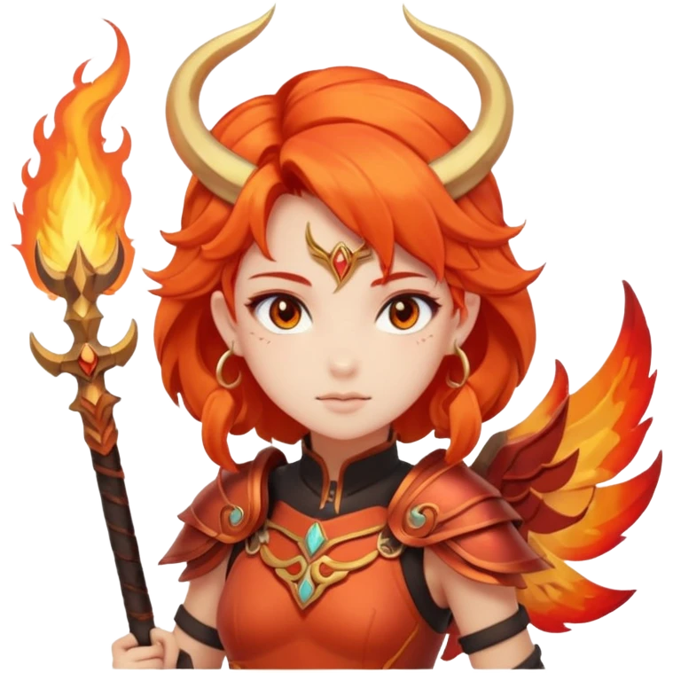 “Pastel red background, a fiery warrior girl character (anime/cartoon style) in the center. On top: ARIES in bold. Below in cursive: ‘Fire Fairy’. At the bottom: ‘Brave, passionate, always leading.’ ✨🔥⚔️” emoji