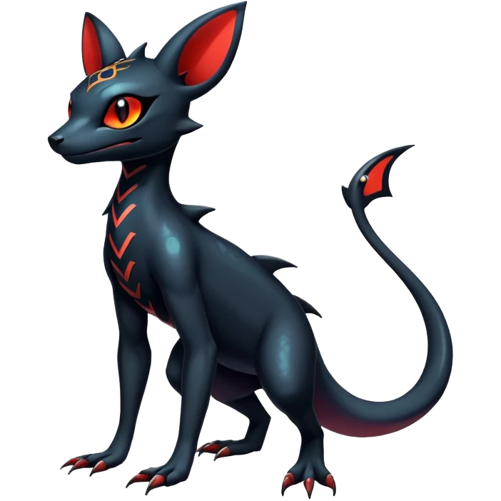 Shiny Dark Evil Exotic Colorful Salandit-Umbreon-Fakémon-hybrid-creature (full body)  emoji