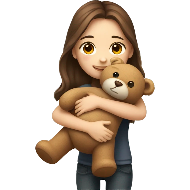 brown hair girl, white skin, hugging a teddy bear emoji