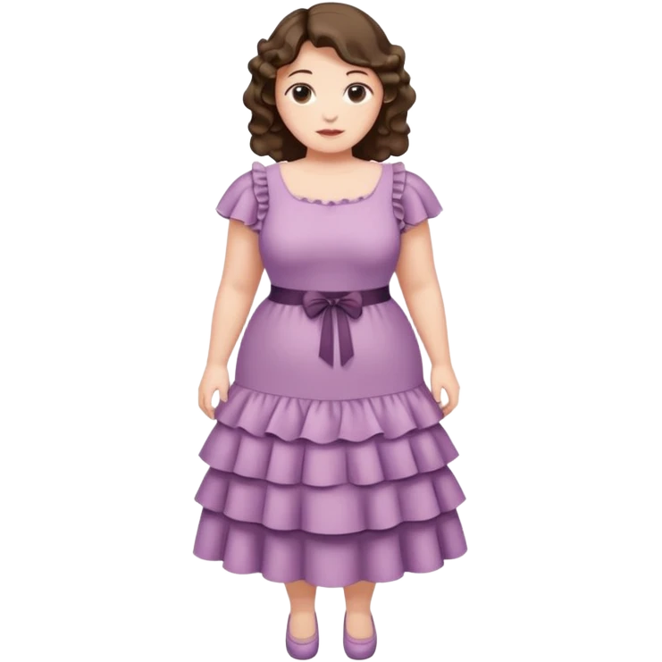 Can you make and she’s wearing a dress like a ruffles and her hand is on her waist and she’s fat emoji